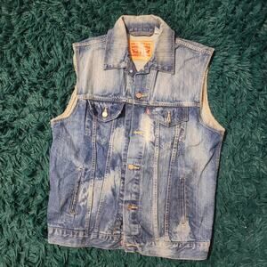 Vintage Levi’s Denim Vest Sleeveless Trucker Jacket Distressed Wash Size L 90s